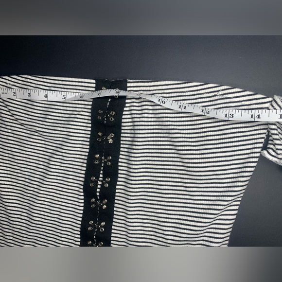 Punk Pinstripe Hook and Eye Off Shoulder Bodycon Mini Dress GBG - Picture 6 of 10
